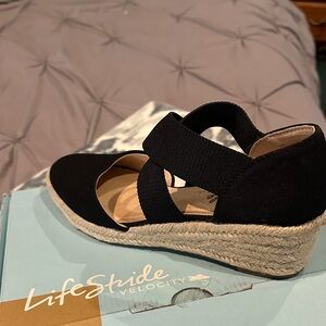 Life Stride Black Wedge Espadrilles